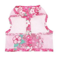 Doggie Design Cool Mesh Hawaiian Hibiscus Dog Harness With Leash-Pink