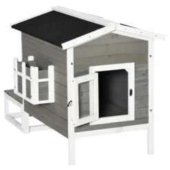 PawHut Wooden Wooden Cat House Feral Cat Shelter Kitten Condo With Escape Door, Porch And Flower Stand - Dark Gray/White 9 PawHut Wooden Wooden Cat House Feral Cat Shelter Kitten Condo With Escape Door, Porch And Flower Stand - Dark Gray/White -PawHut Sales Store GUEST 32269f00 abe7 432e 8984 7b574f077aa3