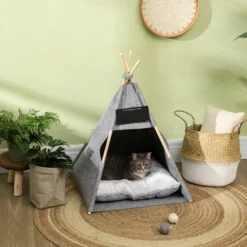 PawHut Pet Tent Cat Cave Small Dog Bed With Thick Cushion, Name Chalkboard For Kitten And Puppy Gray -PawHut Sales Store GUEST 3475b8b1 f58f 410d 88b2 382df10f37c6