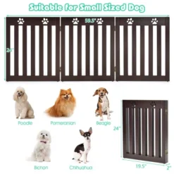 Costway 24'' Folding Wooden Freestanding Dog Gate Pet Gate W/360° Flexible Hinge Espresso/White
