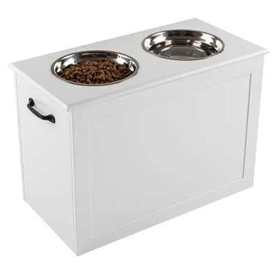 Elevated Dog Bowls With Storage - 16-Inch-Tall Feeding Tray With Hidden Storage Space For Pet Supplies - 50oz Capacity Bowls By PETMAKER (White) 9 Elevated Dog Bowls With Storage - 16-Inch-Tall Feeding Tray With Hidden Storage Space For Pet Supplies - 50oz Capacity Bowls By PETMAKER (White) - Image 9