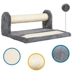 PAWBEE Cat Scratching Post & Scratching Pad – 14.5” Cat Post & Scratching Board With Soft Play Ball Toy - Covered With Natural Sisal Rope