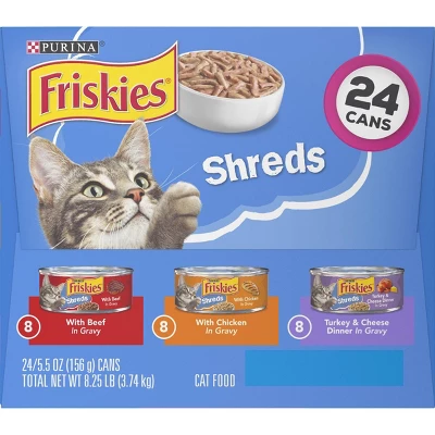 Purina Friskies Shreds Beef, Turkey, White Fish & Chicken Wet Cat Food - 5.5oz 1 Purina Friskies Shreds Beef, Turkey, White Fish & Chicken Wet Cat Food - 5.5oz