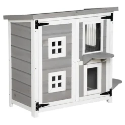 PawHut 2-Tier Cat House, Outdoor Feral Cat Shelter, With Weather Resistant Roof, Escape Door, PVC Curtain, Glass Window -PawHut Sales Store GUEST 3fca9666 3b18 4bfc 8dbb f94581e27fa5