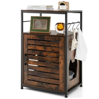 Costway Cat Litter Box Enclosure With Louvered Door& 3-Tier Shelf Cat House Side Table 10 Costway Cat Litter Box Enclosure With Louvered Door& 3-Tier Shelf Cat House Side Table - Image 10