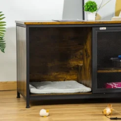 PawHut Cat Kennel, Wood & Steel End Table Style With Cushion & Sliding Doors, Pet Kitten Crate, Elevated Indoor Small Animal Cage, Rustic Brown 9 PawHut Cat Kennel, Wood & Steel End Table Style With Cushion & Sliding Doors, Pet Kitten Crate, Elevated Indoor Small Animal Cage, Rustic Brown -PawHut Sales Store GUEST 415f7f2b d2dd 4266 8eae ec3d465e1cc6