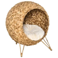 PawHut 20.5" Rattan Cat Bed, Elevated Wicker Kitten House Round Condo With Cushion -PawHut Sales Store GUEST 4210e15c 8969 41df 869b dc0d37ce2cfc