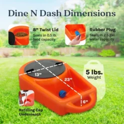 Dakota 283 Dine N Dash Weatherproof Large On-the-Go Travel Feeding And Water Storage System Pet Bowl With 8'' Twist Lid, Orange