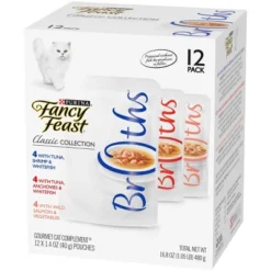 Purina Fancy Feast Broths Classic Collection Gourmet Wet Cat Food Complement Tuna, Shrimp, Fish & Salmon - 1.4oz/12ct Variety Pack -PawHut Sales Store GUEST 460b88a6 2dae 4b87 906d 538bcf347d60