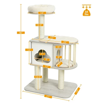 Costway 46'' Modern Wooden Cat Tree With Platform & Washable Cushions For Cats & Kittens 1 Costway 46'' Modern Wooden Cat Tree With Platform & Washable Cushions For Cats & Kittens