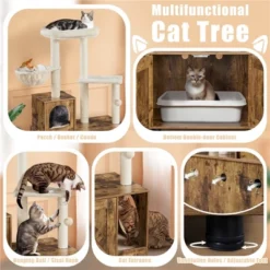 Yaheetech Wooden Litter Box Enclosure With Cat Tree Tower, Rustic Brown/Beige -PawHut Sales Store GUEST 4a79987d ea27 4abf 9ae0 441a4be904a2