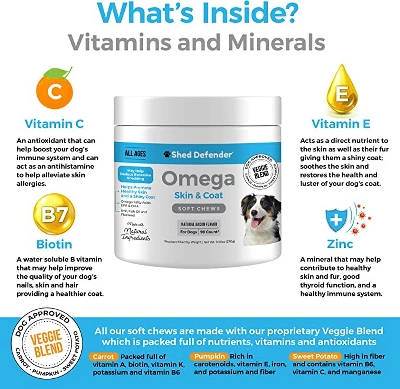 Shed Defender Omega Skin & Coat Soft Chew Supplements For Dogs - Reduces Shedding - 90 Ct. 3 Shed Defender Omega Skin & Coat Soft Chew Supplements For Dogs - Reduces Shedding - 90 Ct. - Image 3