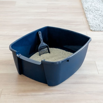 IRIS USA Cat Litter Box Cat Litter Pan With Scoop, Navy 2 IRIS USA Cat Litter Box Cat Litter Pan With Scoop, Navy - Image 2