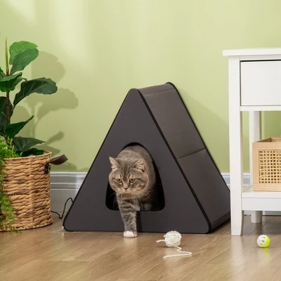 PawHut Heated Cat House A-Frame Pet Shelter With Zippered Water-resistant Roof For Indoor And Outdoor 2 PawHut Heated Cat House A-Frame Pet Shelter With Zippered Water-resistant Roof For Indoor And Outdoor - Image 2