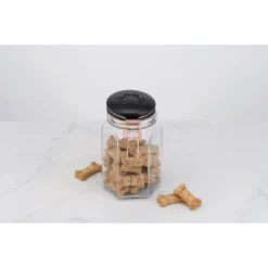 Amici Pet Bernese Glass Treats Canister, 40 Oz. , Clear W/ Black Lid