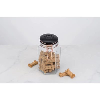 Amici Pet Bernese Glass Treats Canister, 40 Oz. , Clear W/ Black Lid 1 Amici Pet Bernese Glass Treats Canister, 40 Oz. , Clear W/ Black Lid