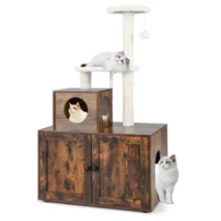 Costway 2-in-1 Wooden Litter Box Enclosure With Cat Tree Hidden Washroom Furniture -PawHut Sales Store GUEST 4d9eef0d 071b 45ac 899a f5b91a7aba6a