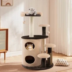 Costway 40'' Cat Tree Tower Multi-Level Activity Tree With 2-Tier Cat-Hole Condo