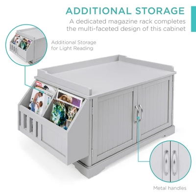 Best Choice Products Large Wooden Cat Litter Box Enclosure, Storage Cabinet Bench Table W/ Magazine Rack 3 Best Choice Products Large Wooden Cat Litter Box Enclosure, Storage Cabinet Bench Table W/ Magazine Rack - Image 3