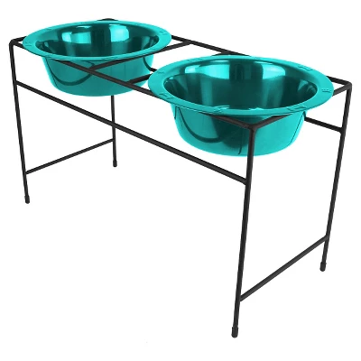 Platinum Pets Modern Double Cat/Dog Bowl - Caribbean Teal - .75 Cup 2 Platinum Pets Modern Double Cat/Dog Bowl - Caribbean Teal - .75 Cup - Image 2