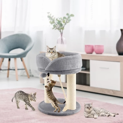 Tangkula Cat Tower Cat Activity Tree W/ Plush Perch & Scratching Posts Grey 1 Tangkula Cat Tower Cat Activity Tree W/ Plush Perch & Scratching Posts Grey