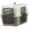 Miller Manufacturing Company Portable Plastic Hard Sided Pet Travel Crate Carrier Kennel W/ Double Doors For Dogs, Rabbits, & Animals, Beige & Taupe