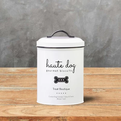 Amici Pet Haute Dog Gourmet Biscuits Metal Storage Canister, 72 Oz. , White & Black 3 Amici Pet Haute Dog Gourmet Biscuits Metal Storage Canister, 72 Oz. , White & Black - Image 3