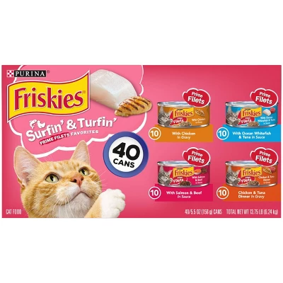 Purina Friskies Prime Filets Surfin' & Turfin' Favorites With Chicken,Tuna, Salmon, Fish And Beef Wet Cat Food - 5.5oz/40ct Variety Pack 1 Purina Friskies Prime Filets Surfin' & Turfin' Favorites With Chicken,Tuna, Salmon, Fish And Beef Wet Cat Food - 5.5oz/40ct Variety Pack