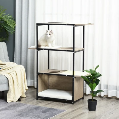 PawHut 48"H Cat Tree Cat Activity Tower With 3 Climbing Platforms, 1 Condo, Scratch Pad And Removable Cushions, Gray/Black 2 PawHut 48"H Cat Tree Cat Activity Tower With 3 Climbing Platforms, 1 Condo, Scratch Pad And Removable Cushions, Gray/Black - Image 2