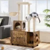 Yaheetech Wooden Litter Box Enclosure With Cat Tree Tower, Rustic Brown/Beige