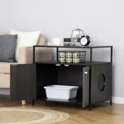 PawHut Wooden Cat Litter Box Enclosure, Multipurpose Anti-Tracking Pet Kitten House, Indoor End Table With Magnetic Doors & Storage Shelves -PawHut Sales Store GUEST 58f45ad4 7ee4 4559 ae06 6edc077491a1