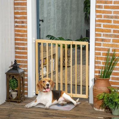 PawHut Double-Sealing Easy-Open Dog Gate For Stairs, Hallways, & Doorways, Medium Wooden Dog Gate, Walk Through Pet Gate For Small Dogs 1 PawHut Double-Sealing Easy-Open Dog Gate For Stairs, Hallways, & Doorways, Medium Wooden Dog Gate, Walk Through Pet Gate For Small Dogs