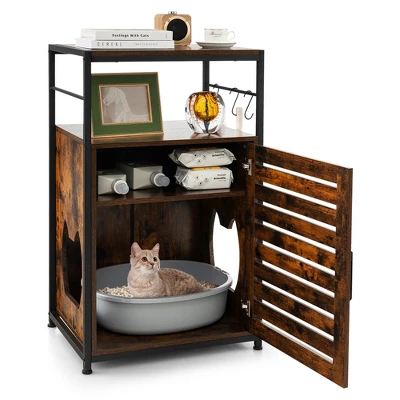 Costway Cat Litter Box Enclosure With Louvered Door& 3-Tier Shelf Cat House Side Table 9 Costway Cat Litter Box Enclosure With Louvered Door& 3-Tier Shelf Cat House Side Table - Image 9