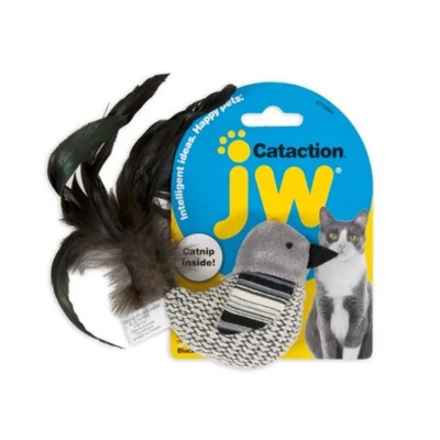 JW Pet Cataction Catnip Black And White Bird Cat Toy With Feather Tail 1 JW Pet Cataction Catnip Black And White Bird Cat Toy With Feather Tail