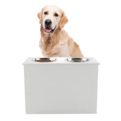 Elevated Dog Bowls With Storage - 16-Inch-Tall Feeding Tray With Hidden Storage Space For Pet Supplies - 50oz Capacity Bowls By PETMAKER (White) 15 Elevated Dog Bowls With Storage - 16-Inch-Tall Feeding Tray With Hidden Storage Space For Pet Supplies - 50oz Capacity Bowls By PETMAKER (White) -PawHut Sales Store GUEST 5bcbacce cde1 40c4 870f 3bf771f07d80
