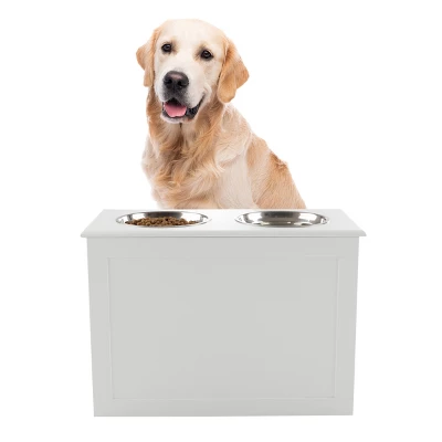 Elevated Dog Bowls With Storage - 16-Inch-Tall Feeding Tray With Hidden Storage Space For Pet Supplies - 50oz Capacity Bowls By PETMAKER (White) 7 Elevated Dog Bowls With Storage - 16-Inch-Tall Feeding Tray With Hidden Storage Space For Pet Supplies - 50oz Capacity Bowls By PETMAKER (White) - Image 7