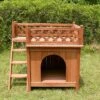 Merry Products Room With A View Indoor Outdoor 2 Level Wooden Pet House For Small Animals With Removable Roof, Balcony, Stairs, & Raised Panel Floor