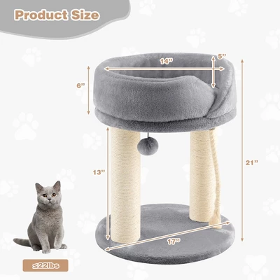 Tangkula Cat Tower Cat Activity Tree W/ Plush Perch & Scratching Posts Grey 8 Tangkula Cat Tower Cat Activity Tree W/ Plush Perch & Scratching Posts Grey - Image 8