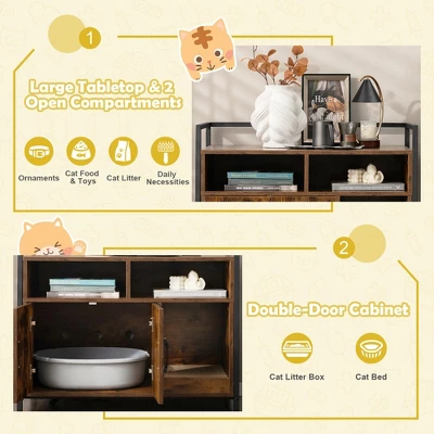 Tangkula Large Litter Box Enclosure Cat Wooden Storage Cabinet With 2 Doors Coffee 4 Tangkula Large Litter Box Enclosure Cat Wooden Storage Cabinet With 2 Doors Coffee - Image 4