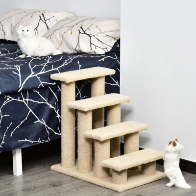 PawHut 25" 4-Step Multi-Level Carpeted Cat Scratching Post Pet Stairs 2 PawHut 25" 4-Step Multi-Level Carpeted Cat Scratching Post Pet Stairs - Image 2
