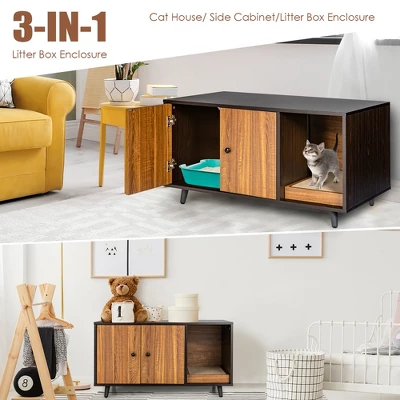 Costway Cat Litter Box Enclosure Cat Washroom Hidden Litter Box Enclosure Coffee 2 Costway Cat Litter Box Enclosure Cat Washroom Hidden Litter Box Enclosure Coffee - Image 2
