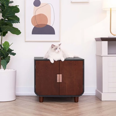 Teamson Pets Dyad Wooden Cat Litter Tray Box Washroom Puppy Toilet Mocha Walnut 10 Teamson Pets Dyad Wooden Cat Litter Tray Box Washroom Puppy Toilet Mocha Walnut - Image 10