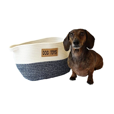 Midlee Two Tone Rope Dog Toy Storage Basket 1 Midlee Two Tone Rope Dog Toy Storage Basket
