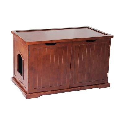 Merry Products Cat Washroom Storage Bench Furniture With Dual Doors & Removable Partition Wall For Hidden Litter Box Enclosure, Walnut (2 Pack) 1 Merry Products Cat Washroom Storage Bench Furniture With Dual Doors & Removable Partition Wall For Hidden Litter Box Enclosure, Walnut (2 Pack)
