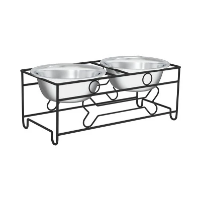 Elevated Dog And Cat Bowls - Decorative 6.5-Inch-Tall Raised Stand With 2 Stainless-Steel Food And Water Bowls - Hold 40oz Each By PETMAKER (Black) 6 Elevated Dog And Cat Bowls - Decorative 6.5-Inch-Tall Raised Stand With 2 Stainless-Steel Food And Water Bowls - Hold 40oz Each By PETMAKER (Black) - Image 6