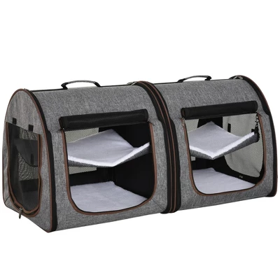 PawHut 39" Portable Soft-Sided Pet Cat Carrier With Divider, Two Compartments, Soft Cushions, & Storage Bag 10 PawHut 39" Portable Soft-Sided Pet Cat Carrier With Divider, Two Compartments, Soft Cushions, & Storage Bag - Image 10