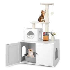 Costway 2-in-1 Wooden Litter Box Enclosure With Cat Tree Hidden Washroom Furniture -PawHut Sales Store GUEST 6dc79905 c3f3 458c bd77 2fdf66c1ab3c