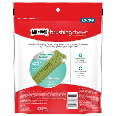 Milk-Bone Brushing Chews Daily Chicken Dental Dog Treats, Fresh Breath, Small/Medium - 19.6oz 1 Milk-Bone Brushing Chews Daily Chicken Dental Dog Treats, Fresh Breath, Small/Medium - 19.6oz