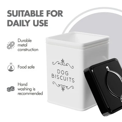 Amici Pet Sparky Dog Biscuits Metal Storage Canister, 36 Oz. , White & Black 2 Amici Pet Sparky Dog Biscuits Metal Storage Canister, 36 Oz. , White & Black - Image 2