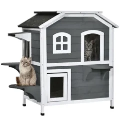 PawHut Wooden 2-Story Outdoor Cat House, Feral Cat Shelter Kitten Condo With Escape Door, Openable Asphalt Roof And 4 Platforms -PawHut Sales Store GUEST 7b29a702 5e51 419f a6b1 ee6f3b651e65